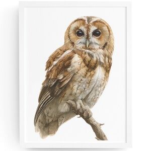 Watercolor Tawny Owl Portrait Wall Art Print Poster, Unframed - Majestic Bird